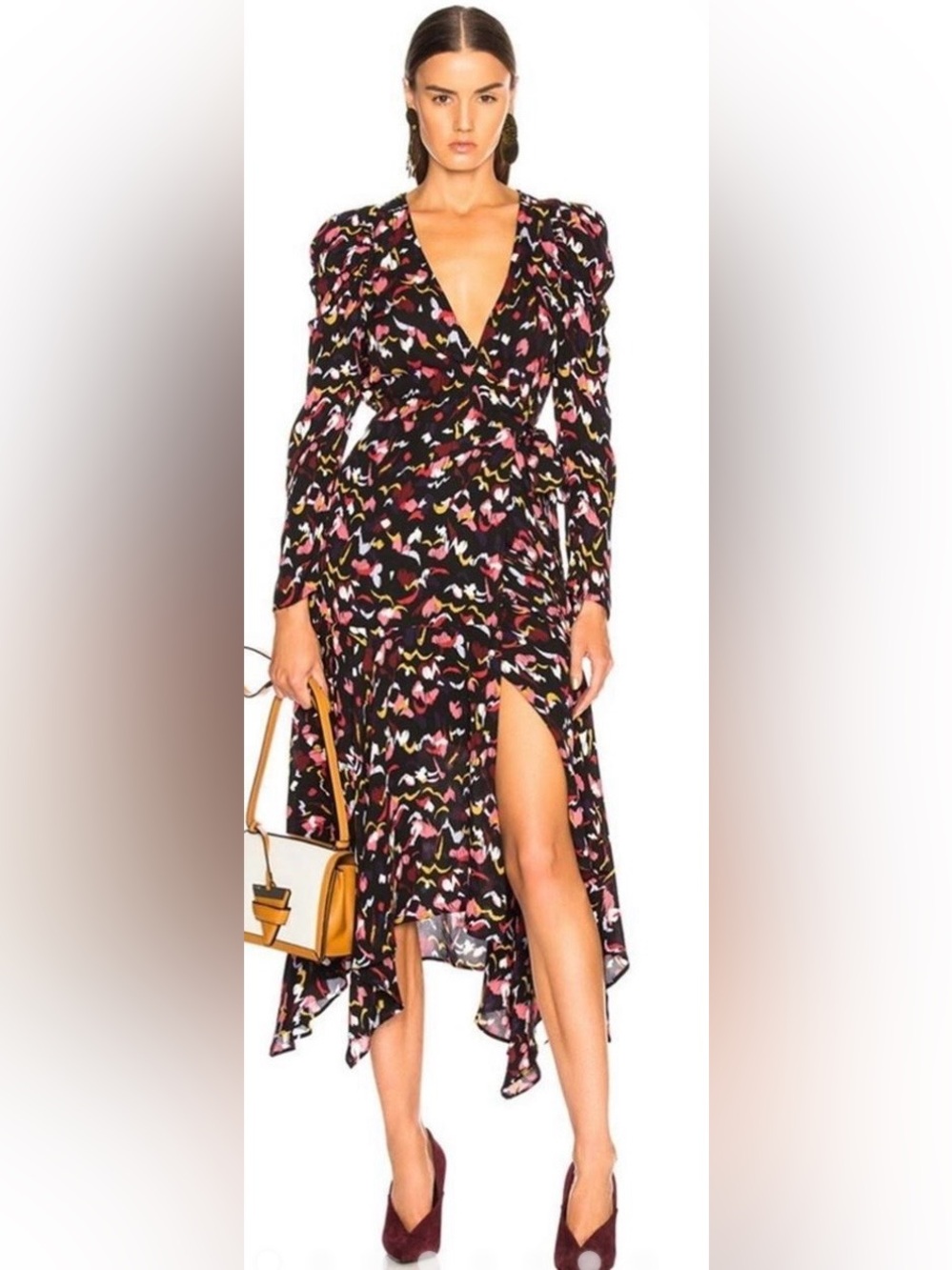 A.L.C. Tianna Black Floral Wrap Midi Dress